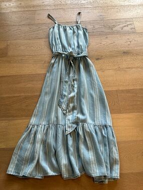 BB Dakota Light Blue Striped Maxi Sundress with Tie Waist